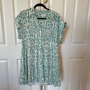 Elan turquoise snake/aztec print short sleeve casual dress L